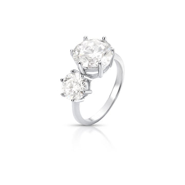 Anel MOISSANITE joia em prata 925 solitário duplo luxo 10MM 4 quilates e banho de ródio branco