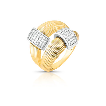 Anel linhas frisadas com detalhe cravejado com banho de ouro 18k