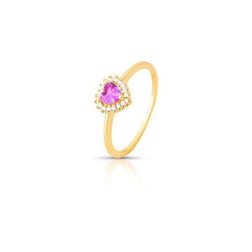 Anel coração turmalina rosa com banho de ouro 18k