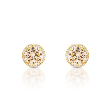 Brinco redondo champanhe com entorno cravejado e banho de ouro 18k
