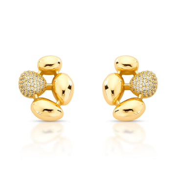 Brinco esferas lisas e cravejadas com banho de ouro 18k