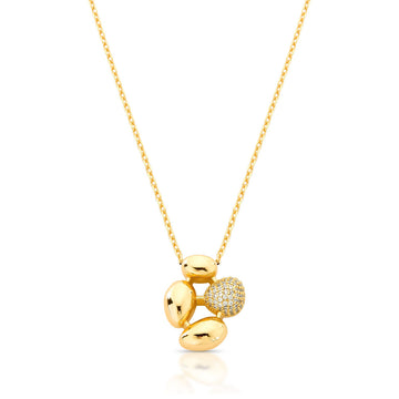 Colar esferas lisas e cravejadas com banho de ouro 18k