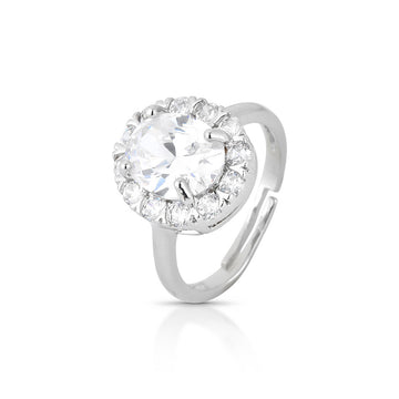 Anel oval cristal com banho de ródio branco