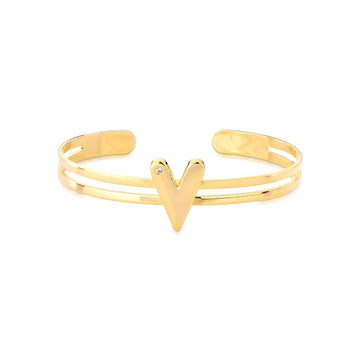 Pulseira bracelete duplo com coração liso em banho de ouro 18k