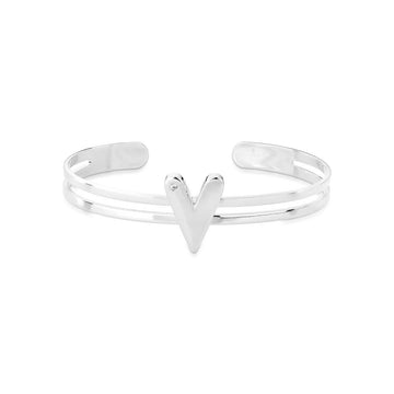 Pulseira bracelete duplo com coração liso em banho de ródio branco