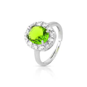 Anel oval apple green com banho de ródio branco
