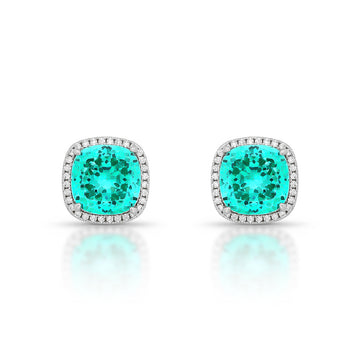 Brinco quadrado zircônia paraiba entorno cravejado e banho de ródio branco