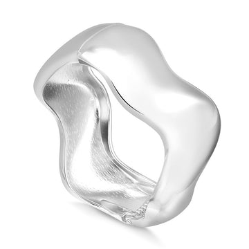 Pulseira maxi bracelete ondulado com banho de ródio branco