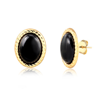Brinco oval com resina preta com banho de ouro 18k