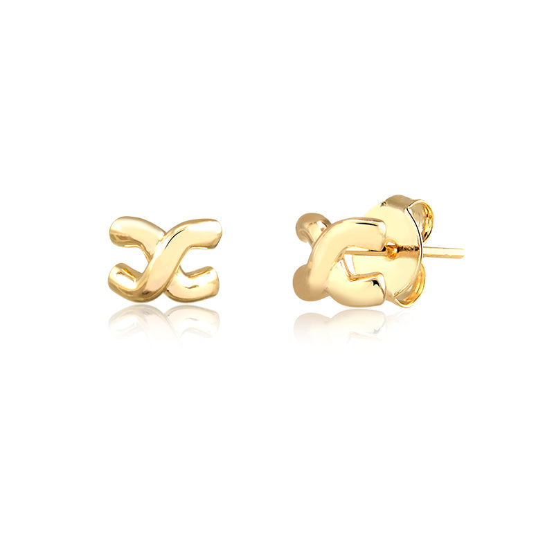 Brinco X liso com banho de ouro 18k