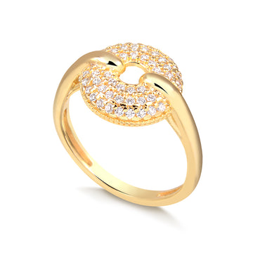 Anel botão cravejado com banho de ouro 18k