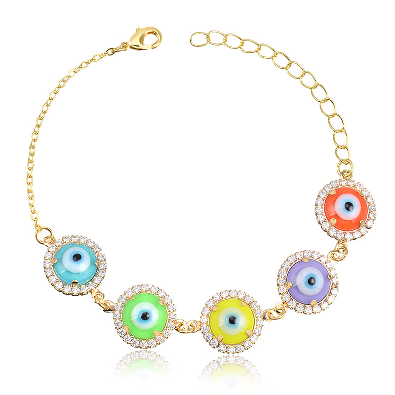 Pulseira olho grego colorida com banho de ouro 18k