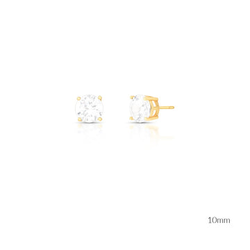 Brinco solitário com zircônia cristal 10mm com banho de ouro 18k