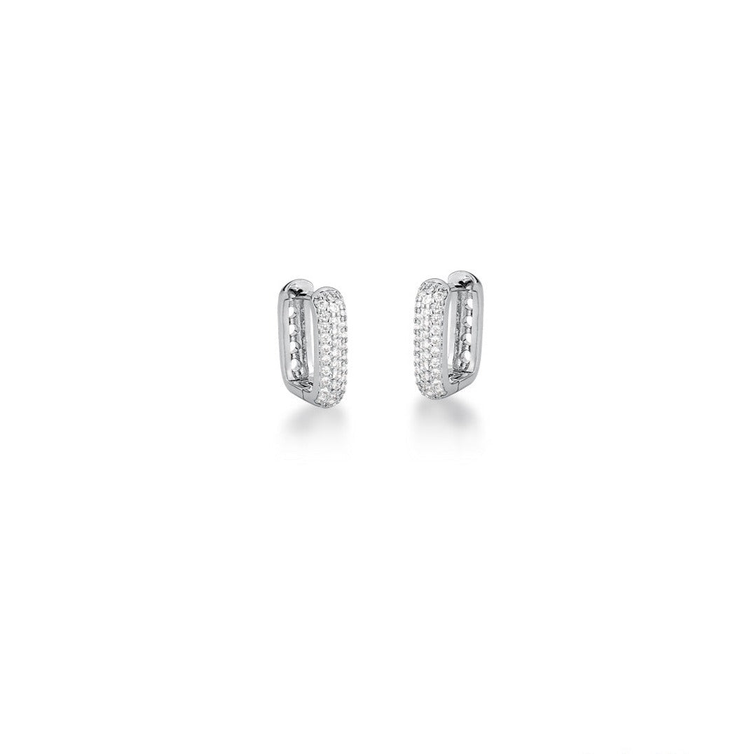 Brinco argola M retangular cravejada em ródio branco