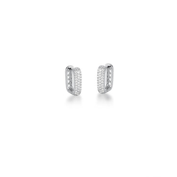 Brinco argola M retangular cravejada em ródio branco