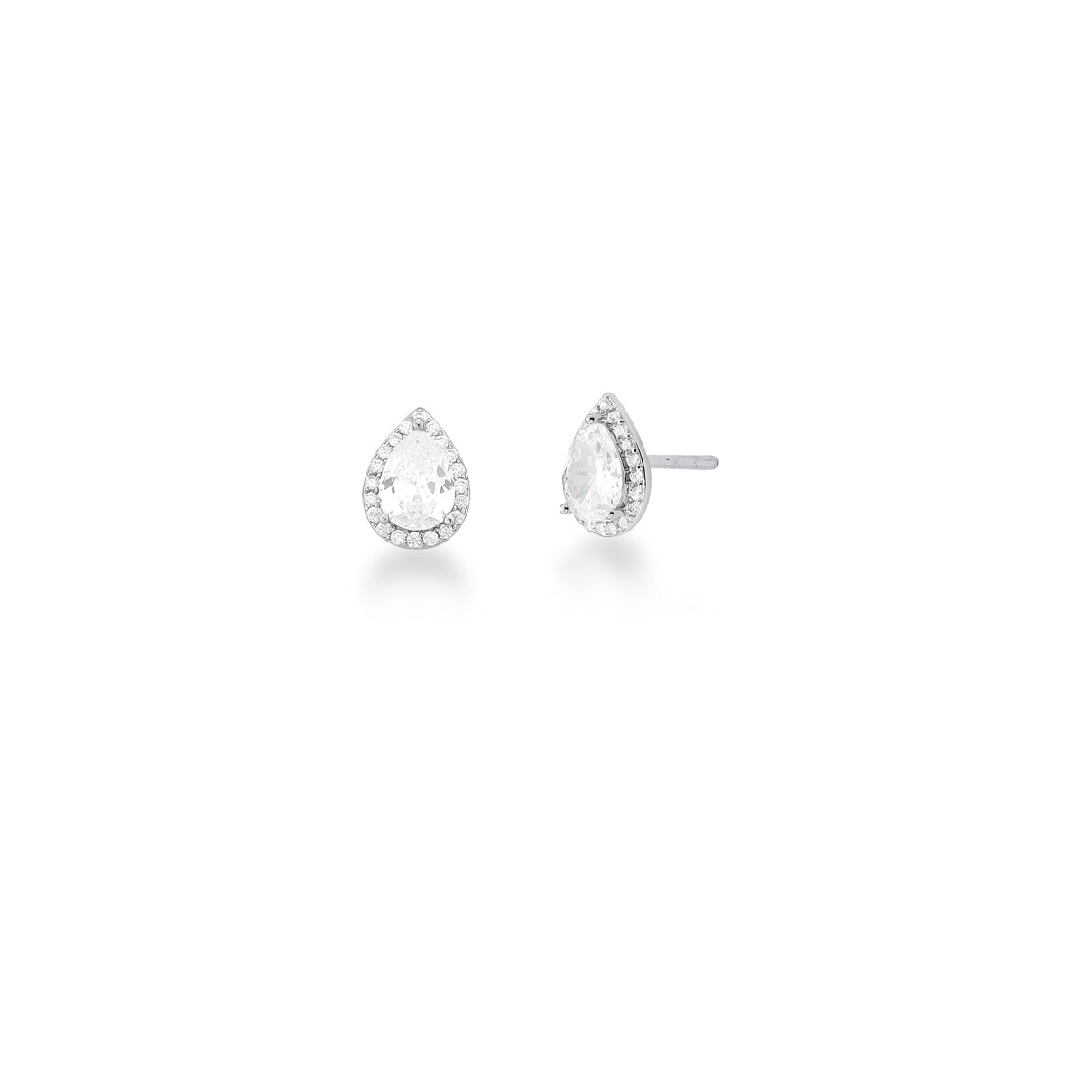 Brinco gota cristal P entorno cravejado ródio branco