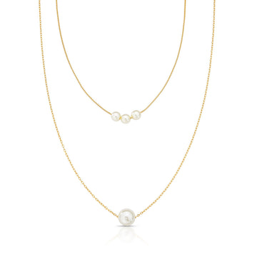 Colar duplo pérolas com banho de ouro 18k