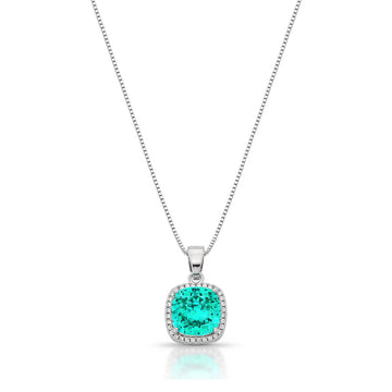 Colar quadrado zircônia paraiba entorno cravejado e banho de ródio branco