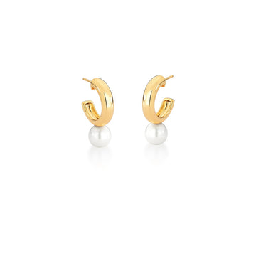 Brinco argola com pérola e banho de ouro 18k