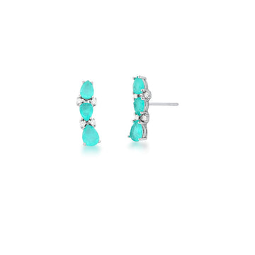 Brinco ear cuff gotas esmeralda colombiana com pontos de luz cristal com banho de ródio branco