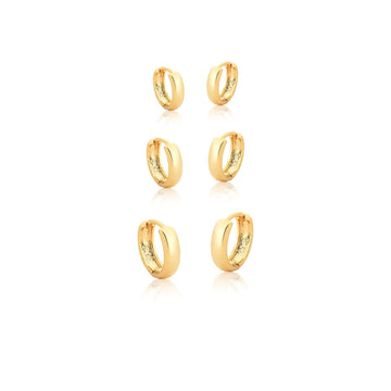 Trio de argolinhas lisas com banho de ouro 18k