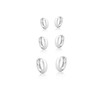 Trio de argolinhas lisas com banho de ródio branco