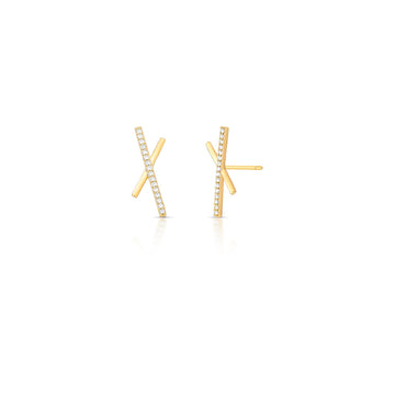 Brinco X liso e cravejado com banho de ouro 18k
