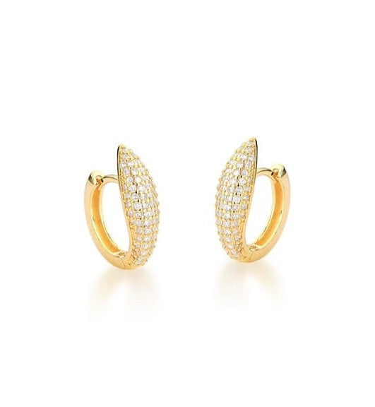 Brinco argola maior cravejada estilo gota com pé alto e banho de ouro 18k