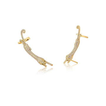 Brinco ear cuff leopardo cravejado dourado