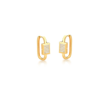 Brinco argola detalhe quadrado cravejado com banho de ouro 18k