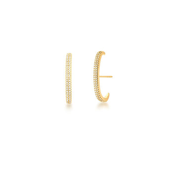Brinco ear hook linha dupla cravejada dourado