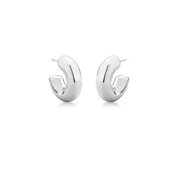 Brinco argola tubo média com banho de ródio branco