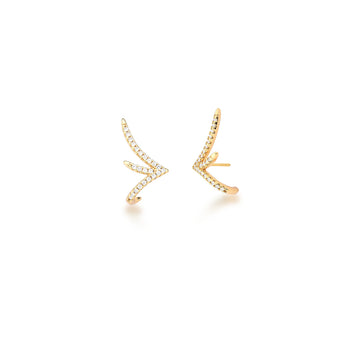 Brinco ear cuff linhas cravejadas dourado