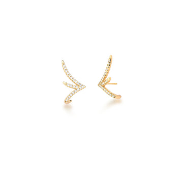 Brinco ear cuff linhas cravejadas dourado