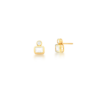 Brinco retângulo cristal com pontos de luz com banho de ouro 18k