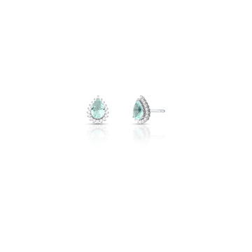 Brinco prata 925 gota turmalina clara entorno cravejado