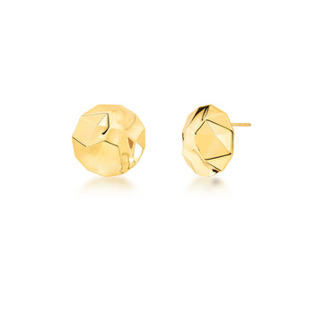 Brinco botão liso facetado com banho de ouro 18k