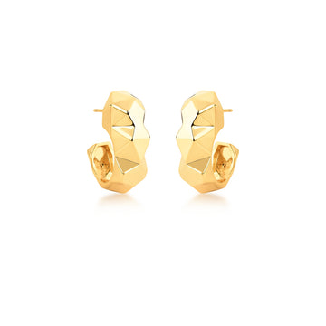 Brinco argola lisa facetada abaloada com banho de ouro 18k