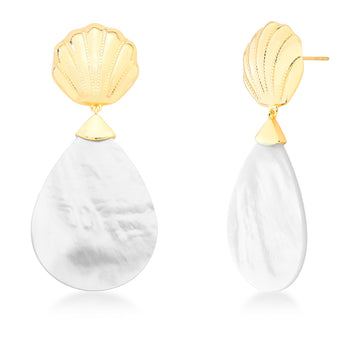 Brinco concha com gota madrepérola e banho de ouro 18k