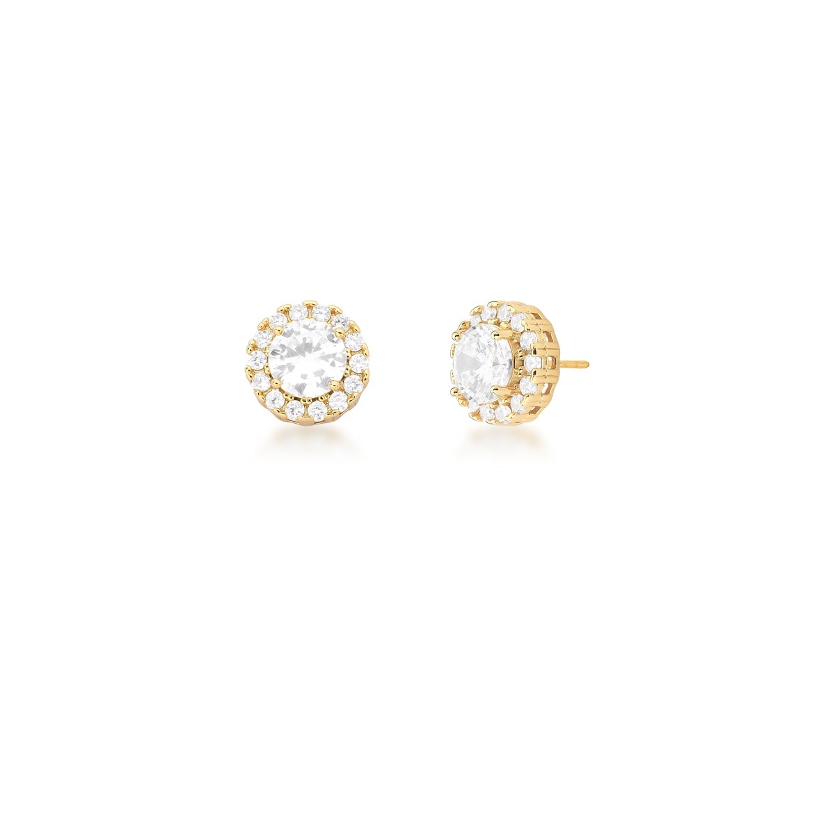 Brinco oval ponto de luz entorno cravejado com zirconia cristal com banho de ouro 18k