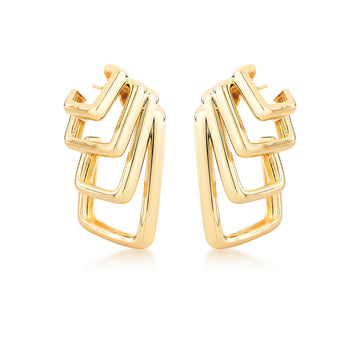 Brinco maxi argola 4 tubos retangulares dourado