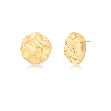 Brinco botão detalhes fosco e liso com banho de ouro 18k