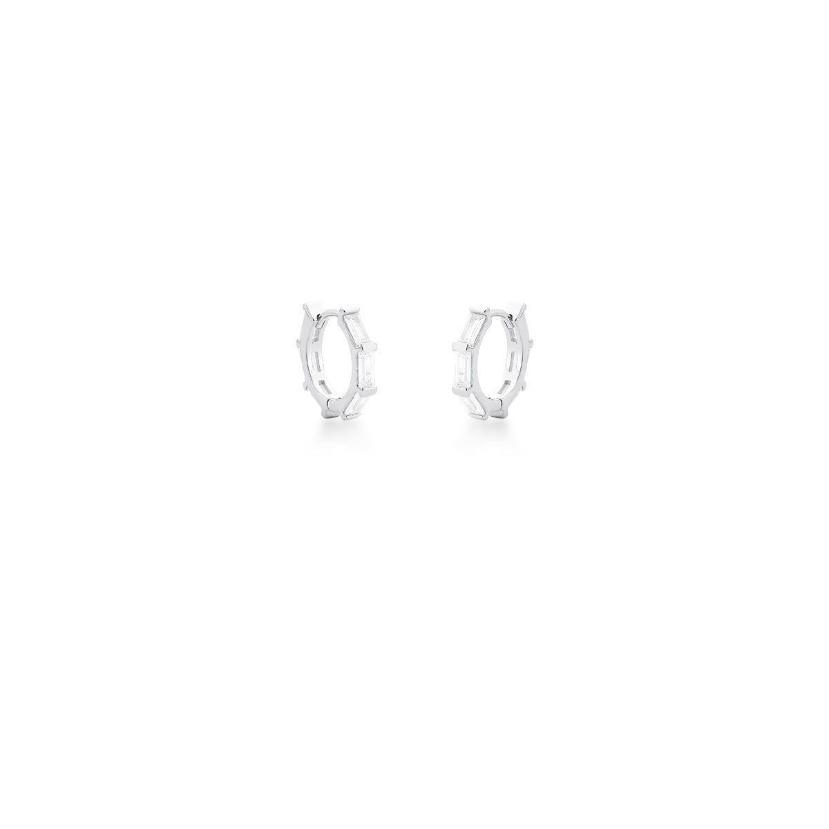 Brinco argola prata 925 baguetes zircônia cristal
