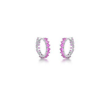 Brinco argola zircônia turmalina rosa com banho de ródio branco
