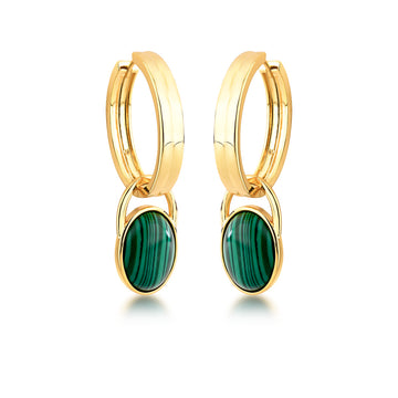 Brinco maxi argola malaquita com banho de ouro 18k