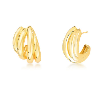 Brinco argola maxi tubos lisos com banho de ouro 18k