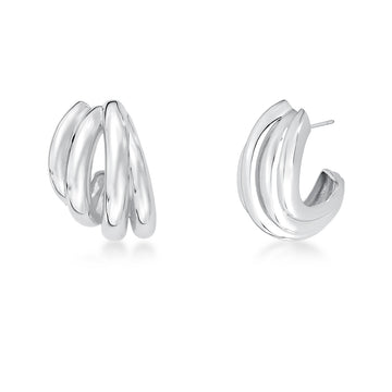 Brinco argola maxi tubos lisos com banho de ródio branco