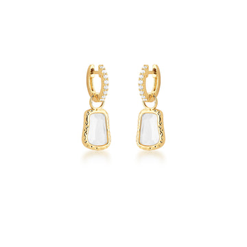Brinco argola com pingente orgânico cristal com banho de ouro 18k