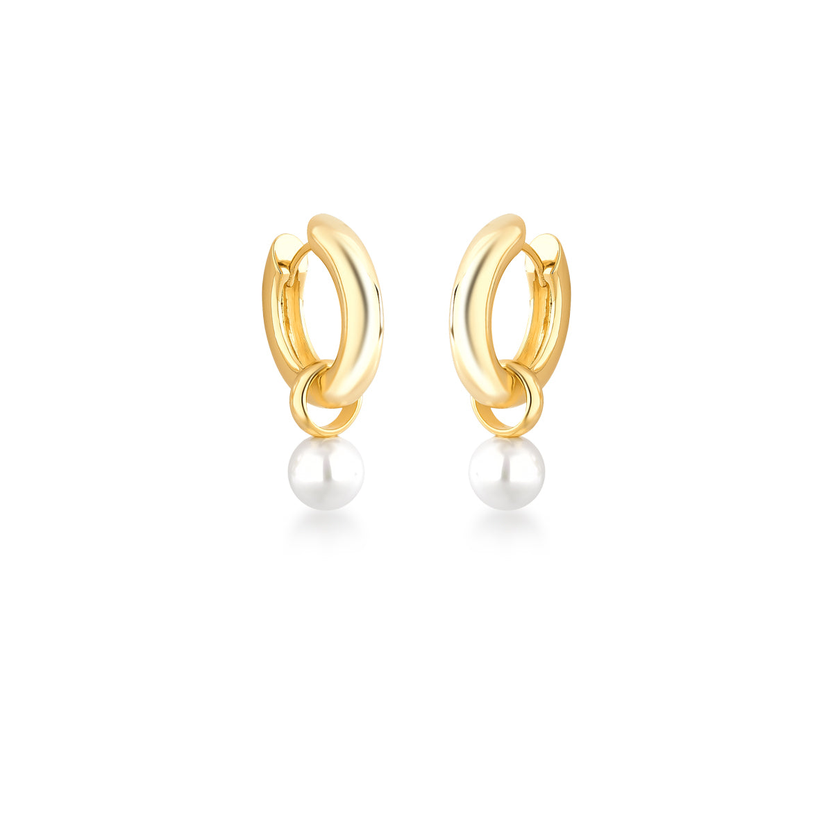 Brinco argola com pingente pérola com banho de ouro 18k