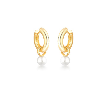Brinco argola com pingente pérola com banho de ouro 18k
